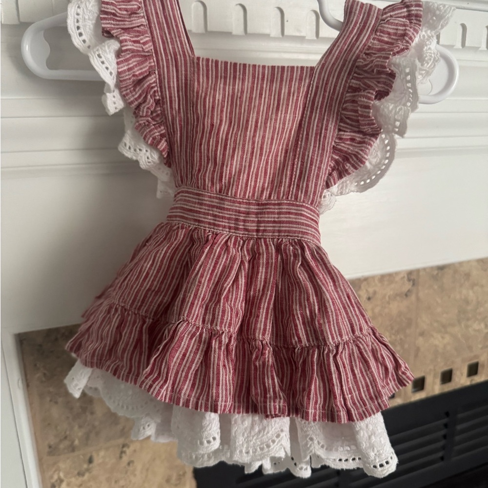 Red and White Striped Ruffle Dress
